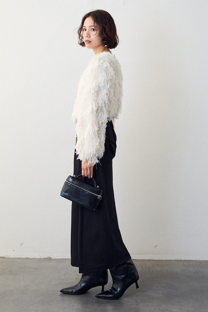 [予約/SET]フリンジラメシャギーニットプルオーバー+バックリボンセミフレアスカート(2set)