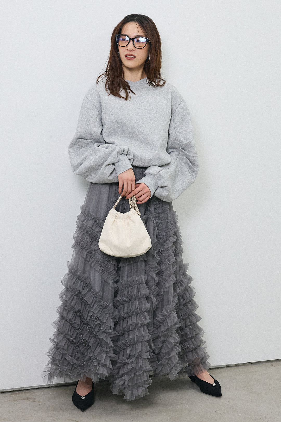 [予約/SET]裏起毛バルーンスリーブプルオーバー+スフレアシメチュールスカート(2set)