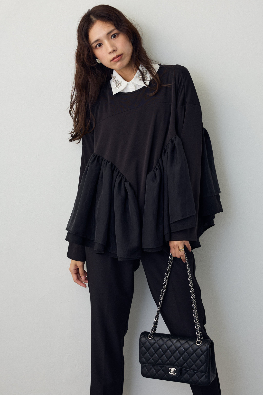 [予約]フリルテール異素材切替チュニック