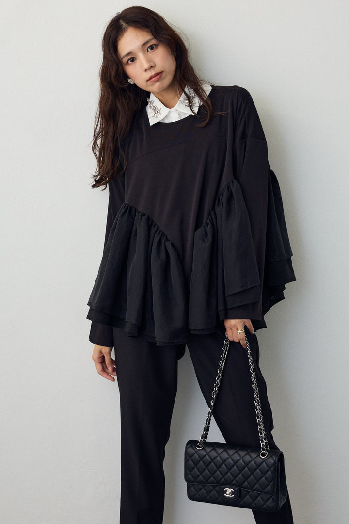[予約]フリルテール異素材切替チュニック