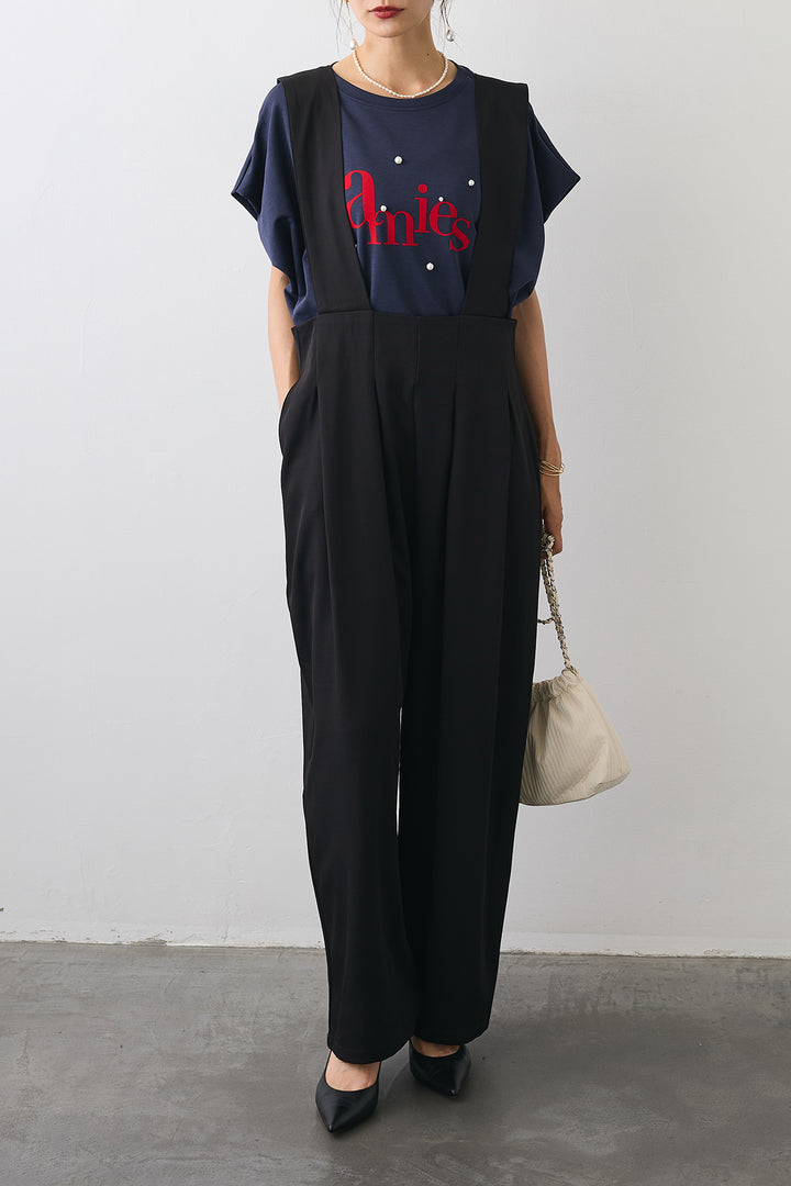 [予約/SET]パール+ロゴボックスTシャツ+ハイウエストサロペット(2set)