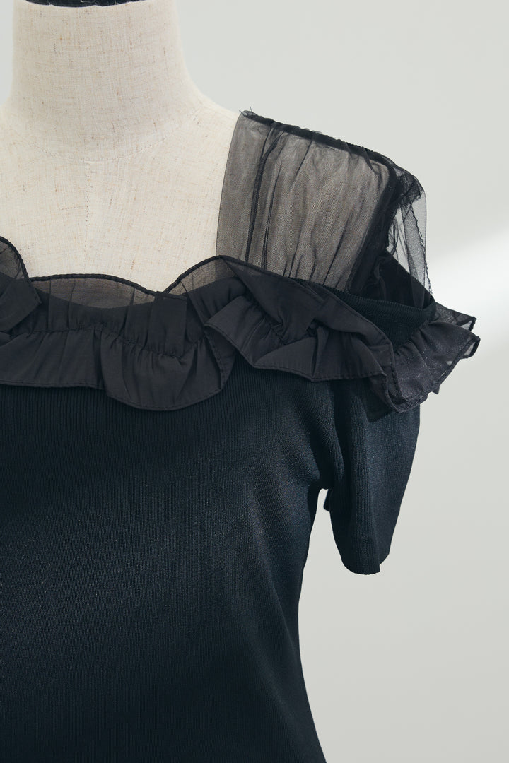 [予約]シースルー×フリルドッキングトップス