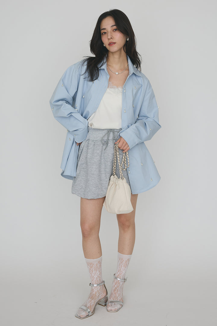 [予約/SET]雫パールデザインオーバーシャツ+スウェットバルーンスカート(2set)