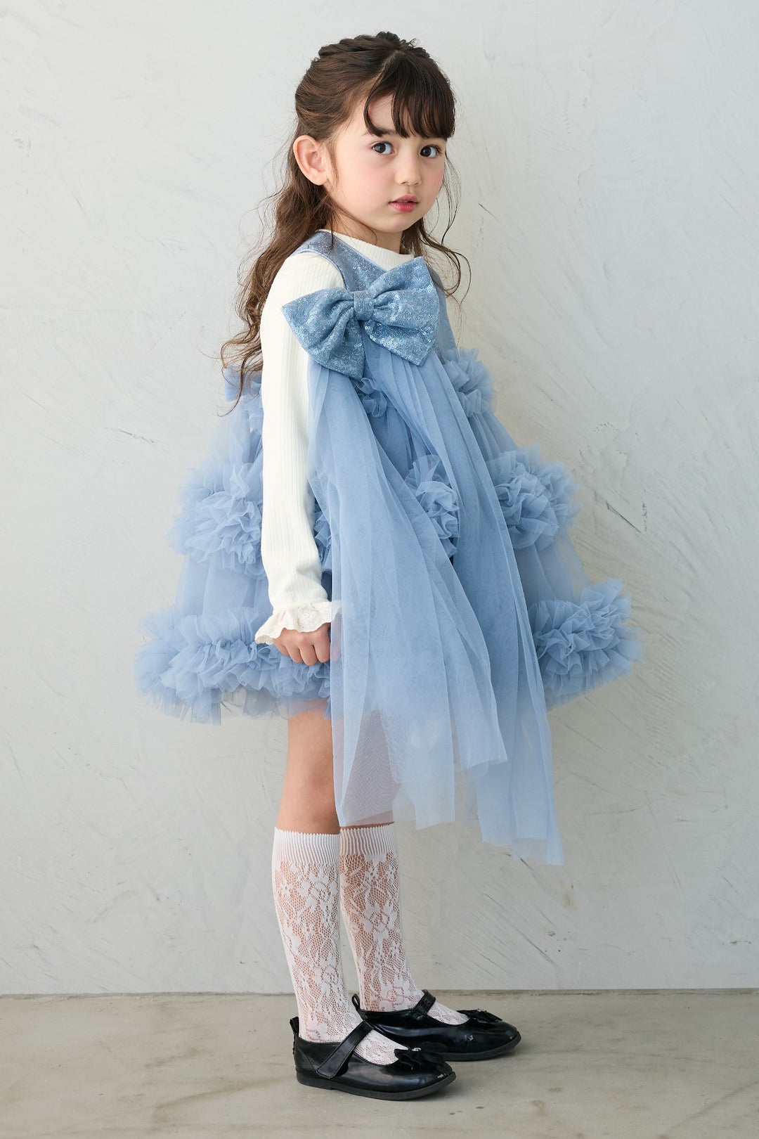 [予約](kids)スパンコールリボンホイップチュールワンピセット