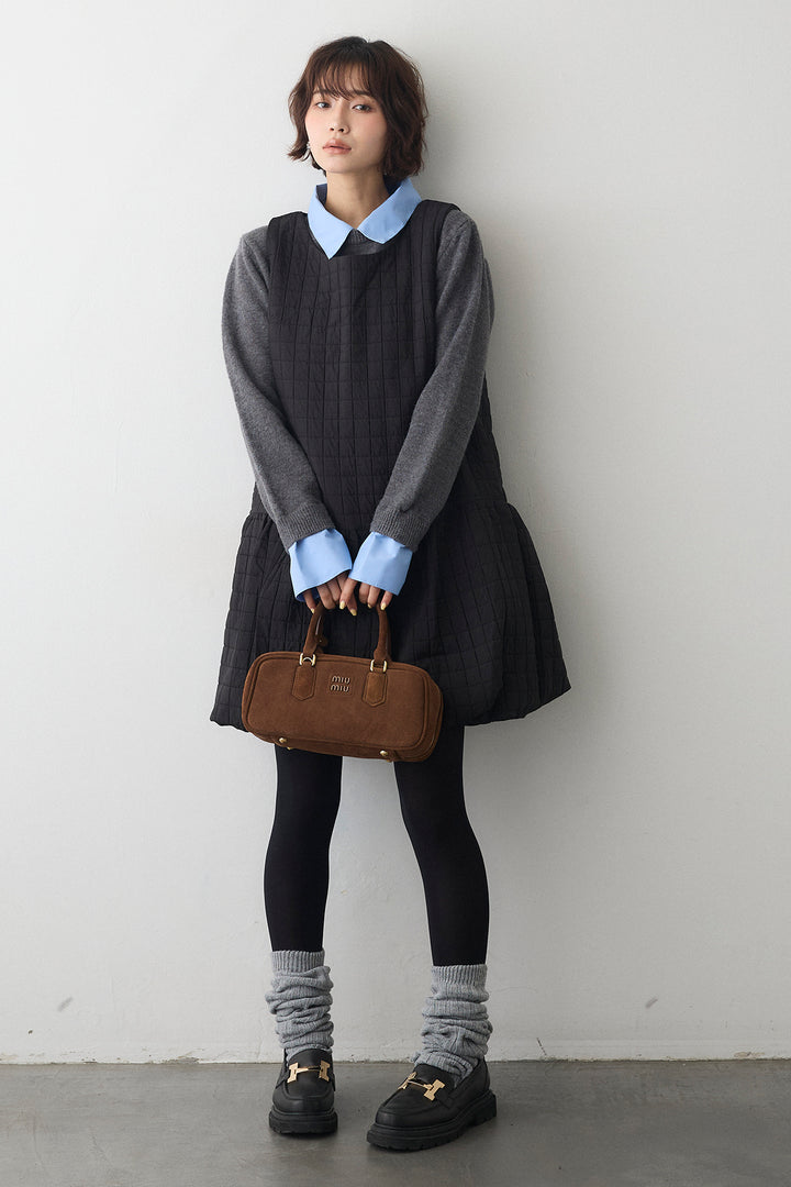 [予約/SET]シャツレイヤードニットプルオーバー+キルティングデザインミニジャンスカ(2set)