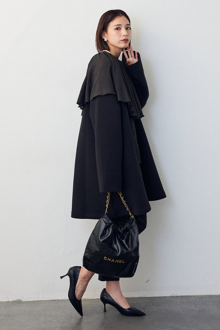 [予約/SET]BIGフリルカラーブラウス+フリルポケットボンディングノーカラーコート(2set)