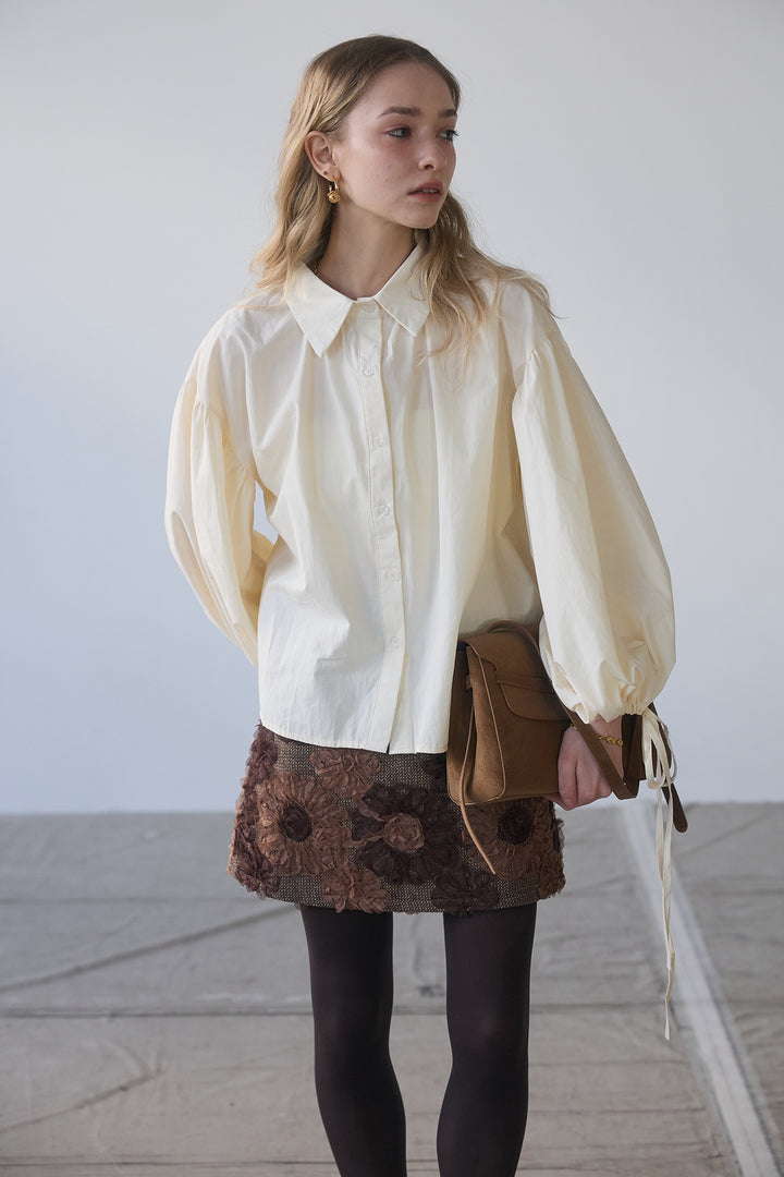 [予約/SET]ワイドスリーブドロストクロップドシャツ+ブルームフラワーミニスカート(2set)