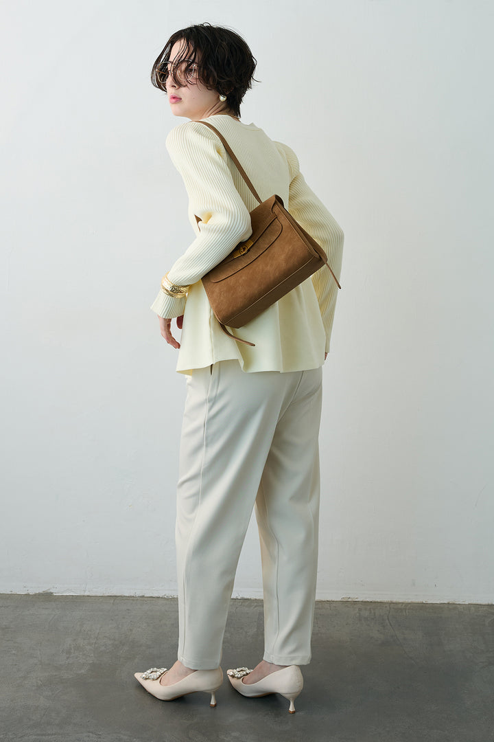 [予約/SET]スポンジペプラムリブニットカーデ+ベルトセットタックテーパードパンツ(2set)