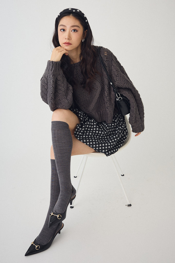 [予約/SET]ローピングケーブルショートニット+ミニフラワーバルーンショートパンツ(2set)