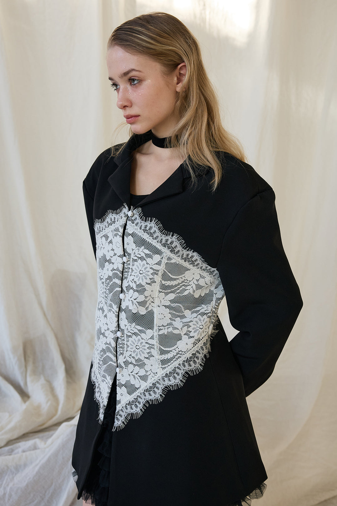 [予約/SET]美ラインウエストレースデザインジャケット+ホイップチュールミニ丈スカート(2set)