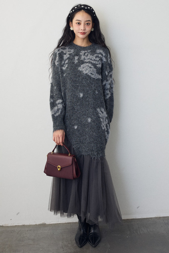 [予約]モチーフジャガードレイヤードニットワンピ