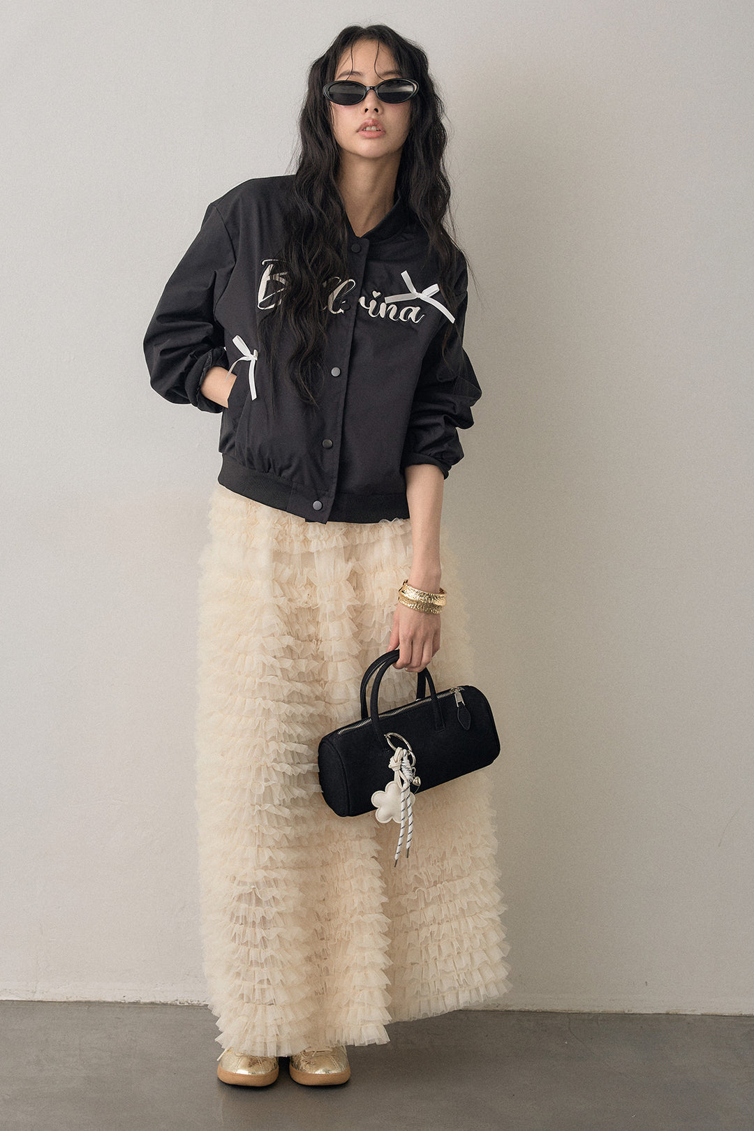 [予約/SET]ballerinaリボンブルゾン+ホイップチュールティアードスカート(2set)