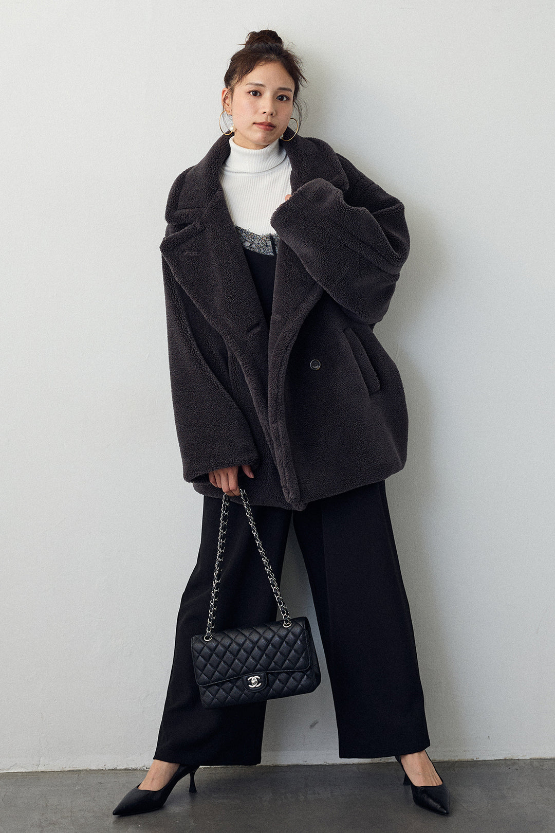 [予約/SET]テディボアミディ丈コート+レースキャミオールインワン(2set)