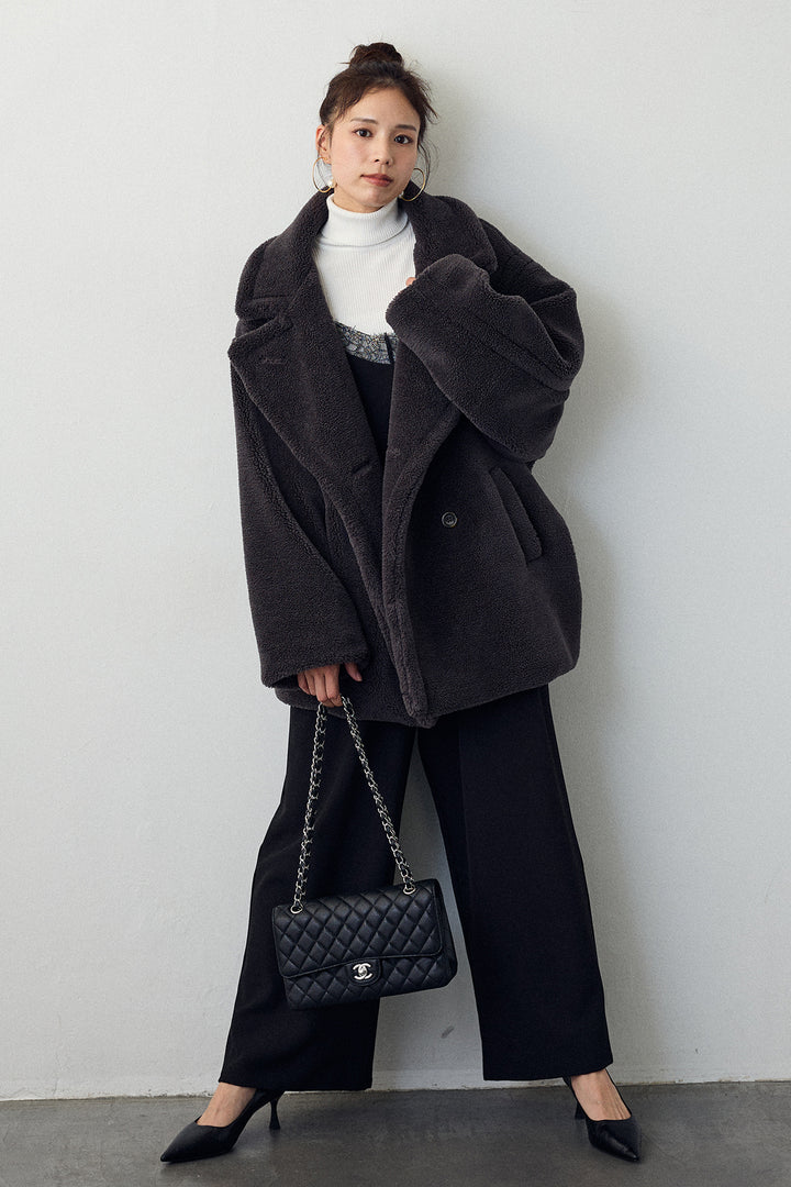 [予約/SET]テディボアミディ丈コート+レースキャミオールインワン(2set)