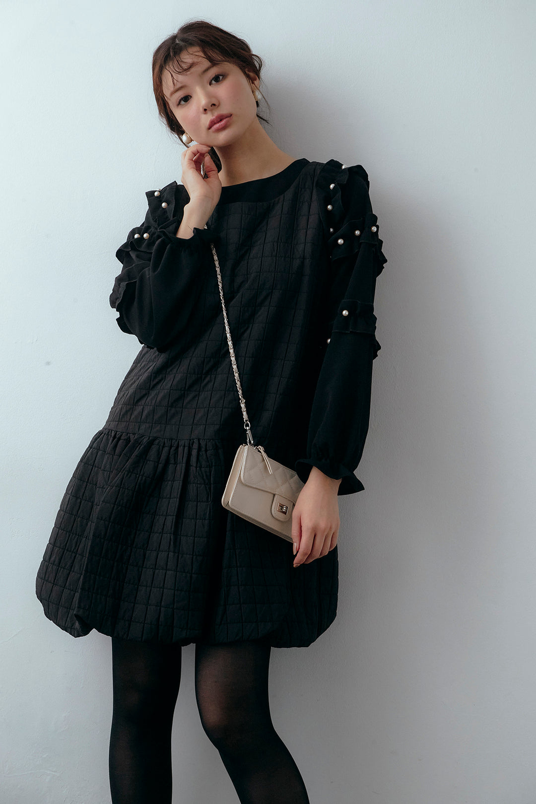 [予約/SET]フリルパールコンシャスブラウス+キルティングデザインミニジャンスカ(2set)