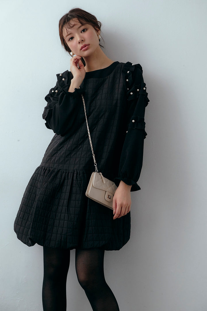 [予約/SET]フリルパールコンシャスブラウス+キルティングデザインミニジャンスカ(2set)