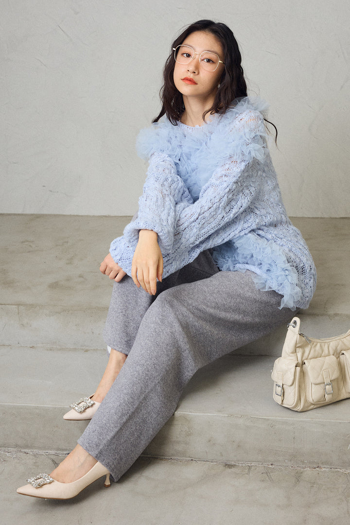 [予約/SET]透かし編みホイップチュールニット+ウォームタッチイージーパンツ(2set)