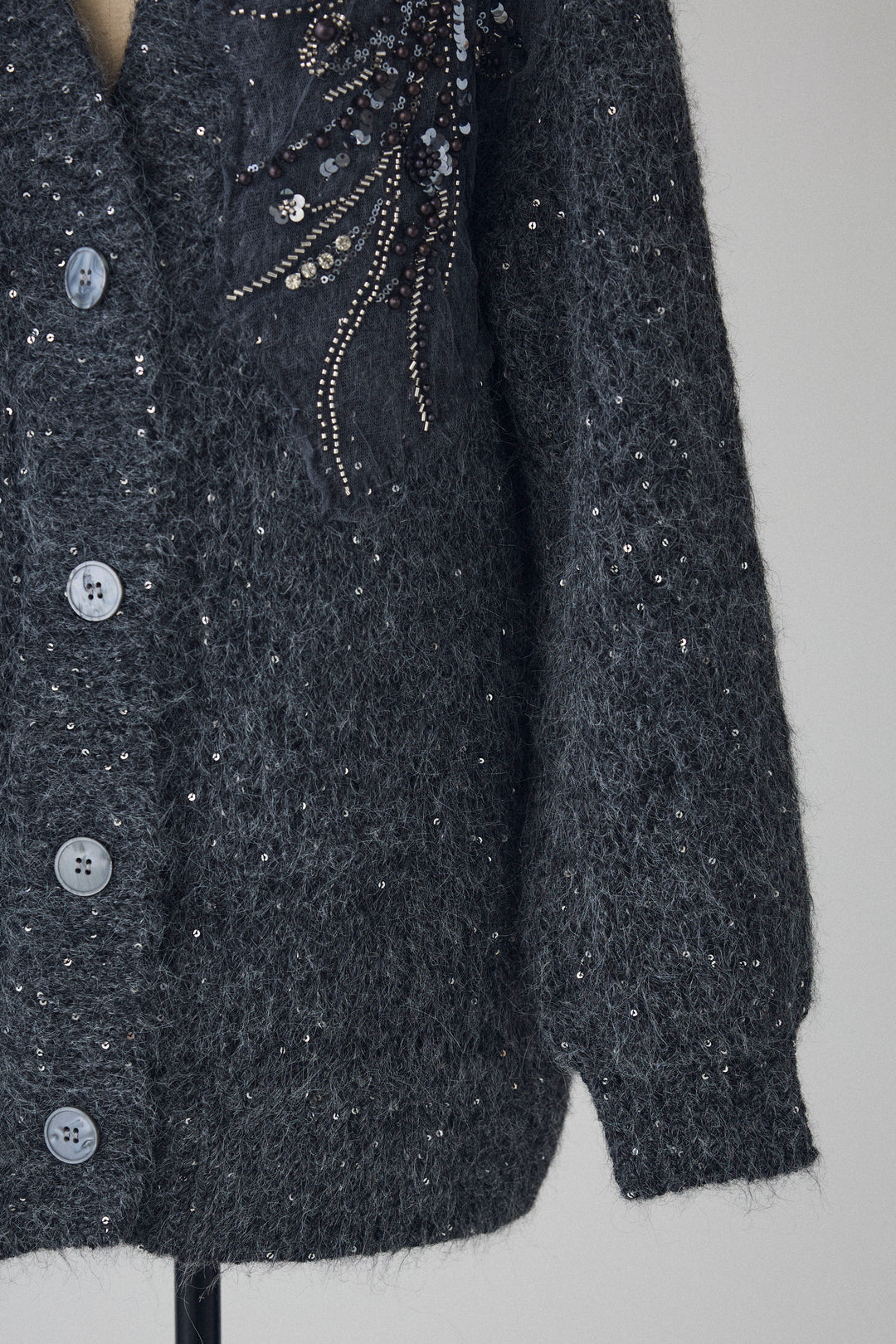 [予約]ビーズフラワースパンコールシャイニーニットカーデ