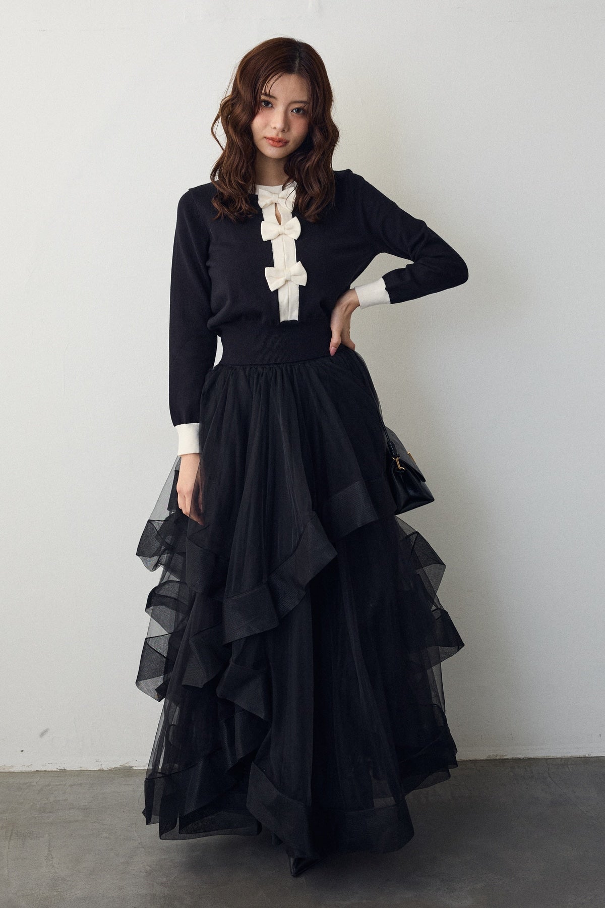 リボンジャガードジャケット　ブラック　Frene リボンジャガードジャケット ブラック Frene リボンジャガード