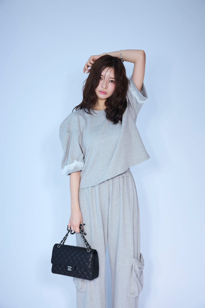 [予約/SET]ライトスウェットレースコンビパフPO+ライトスウェットサイドリボンパンツ(2set)