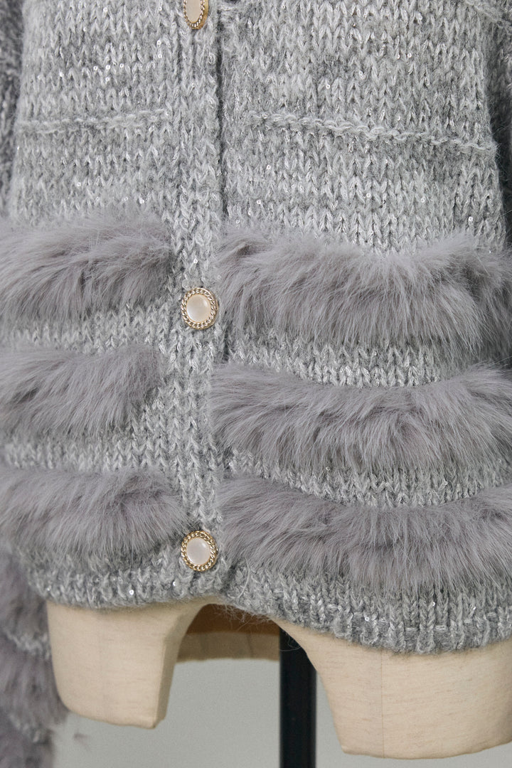 [予約]ネックビジューラインファーニットカーデ