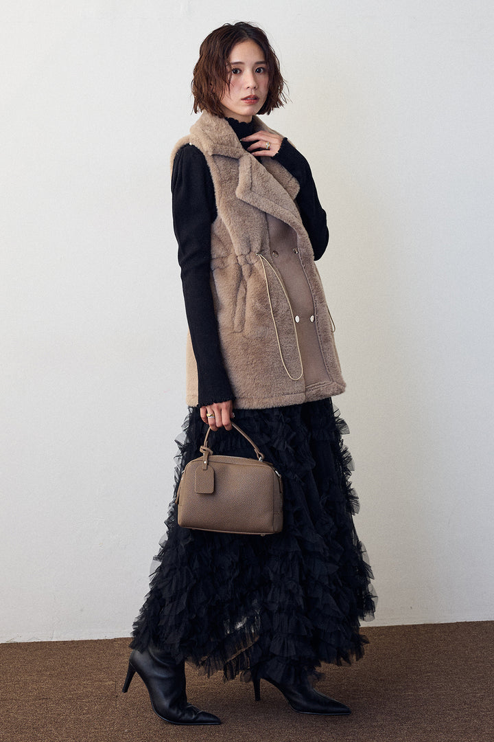 [予約/SET]テディボアウエストドロストベスト+スフレアシメチュールスカート(2set)