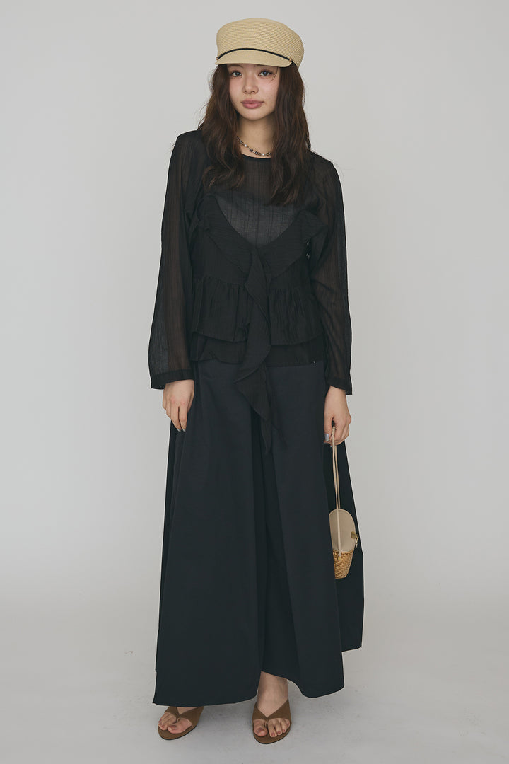 [予約/SET]ドレープフリルシアーレーヤードトップス+フロントサイドタックワイドパンツ(2set)