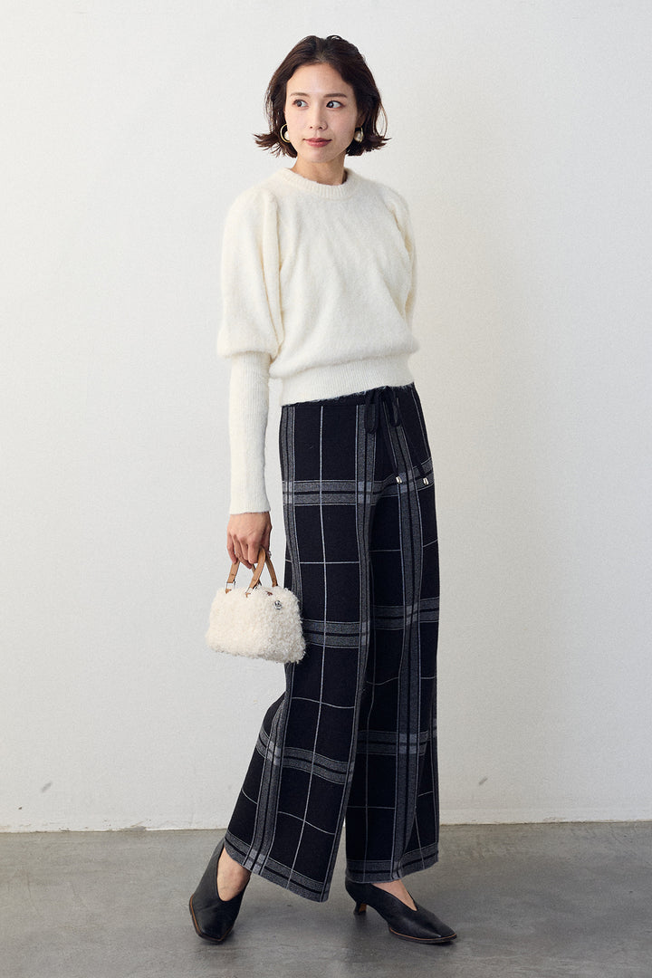 [予約]チェック柄ニットストレートパンツ