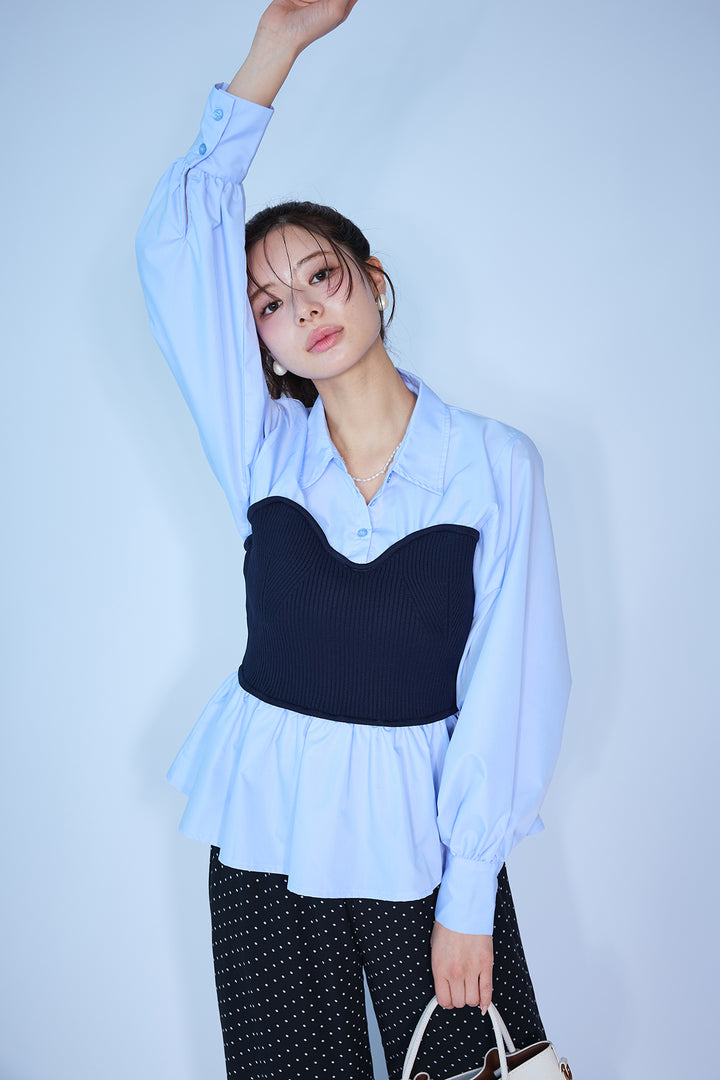 [予約]ビスチェニットドッキングペプラムブラウス