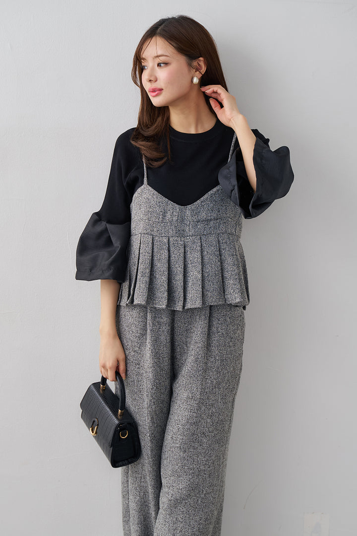 [予約/SET]タックフレア異素材ドッキングニットPO+プリーツビスチェオールインワン(2set)