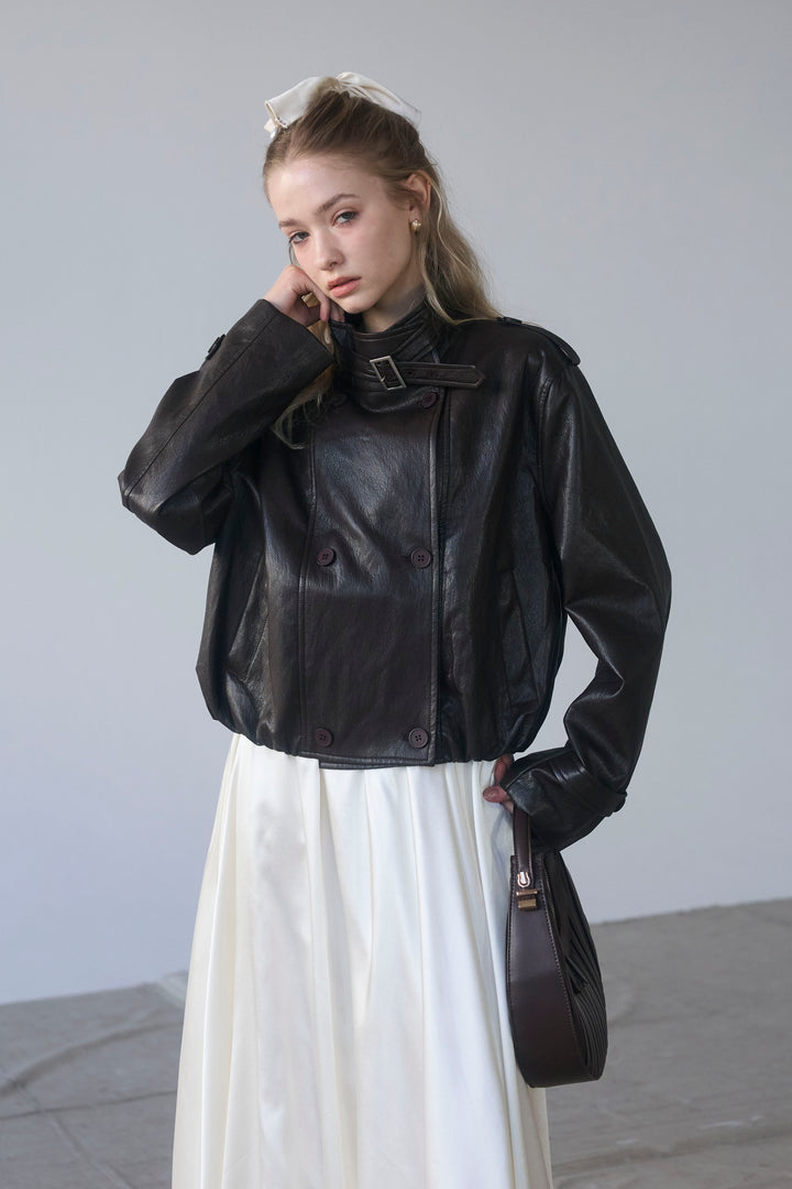 [予約]レザーライククロップドジャケット
