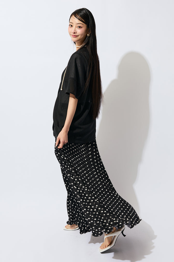 [予約/SET]メッシュパフスリーブシアージャケット+ドットプリーツロングスカート(2set)