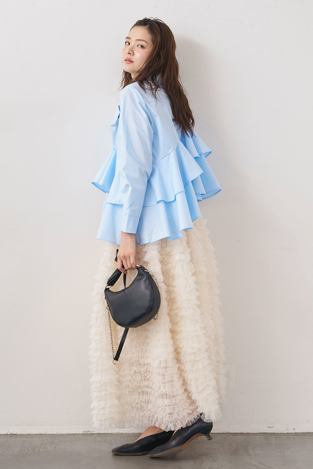 [予約/SET]アシメフリルティアードシャツ+ホイップチュールティアードスカート(2set)