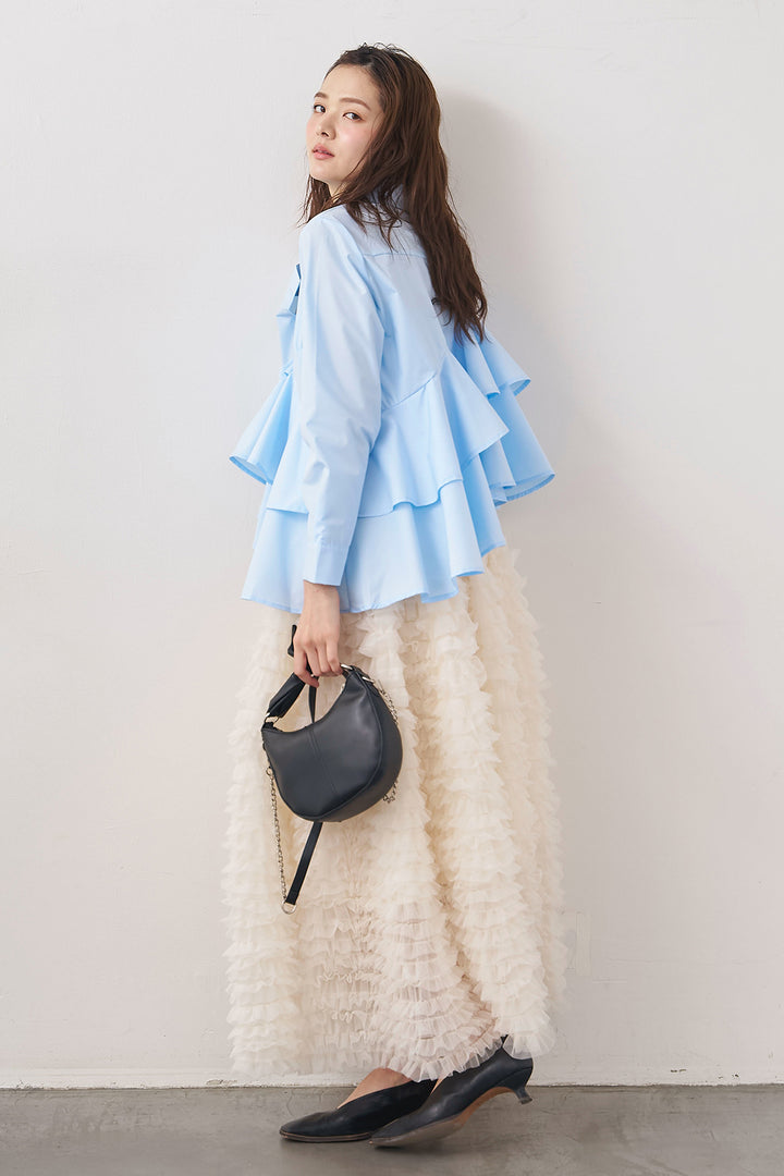 [予約/SET]アシメフリルティアードシャツ+ホイップチュールティアードスカート(2set)