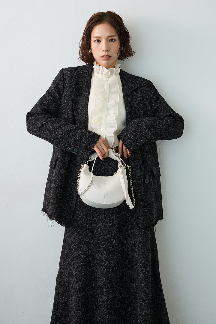 [予約/SET]スラブネップツイードフリンジテーラージャケット+スラブネップツイードフレアスカート(2set)