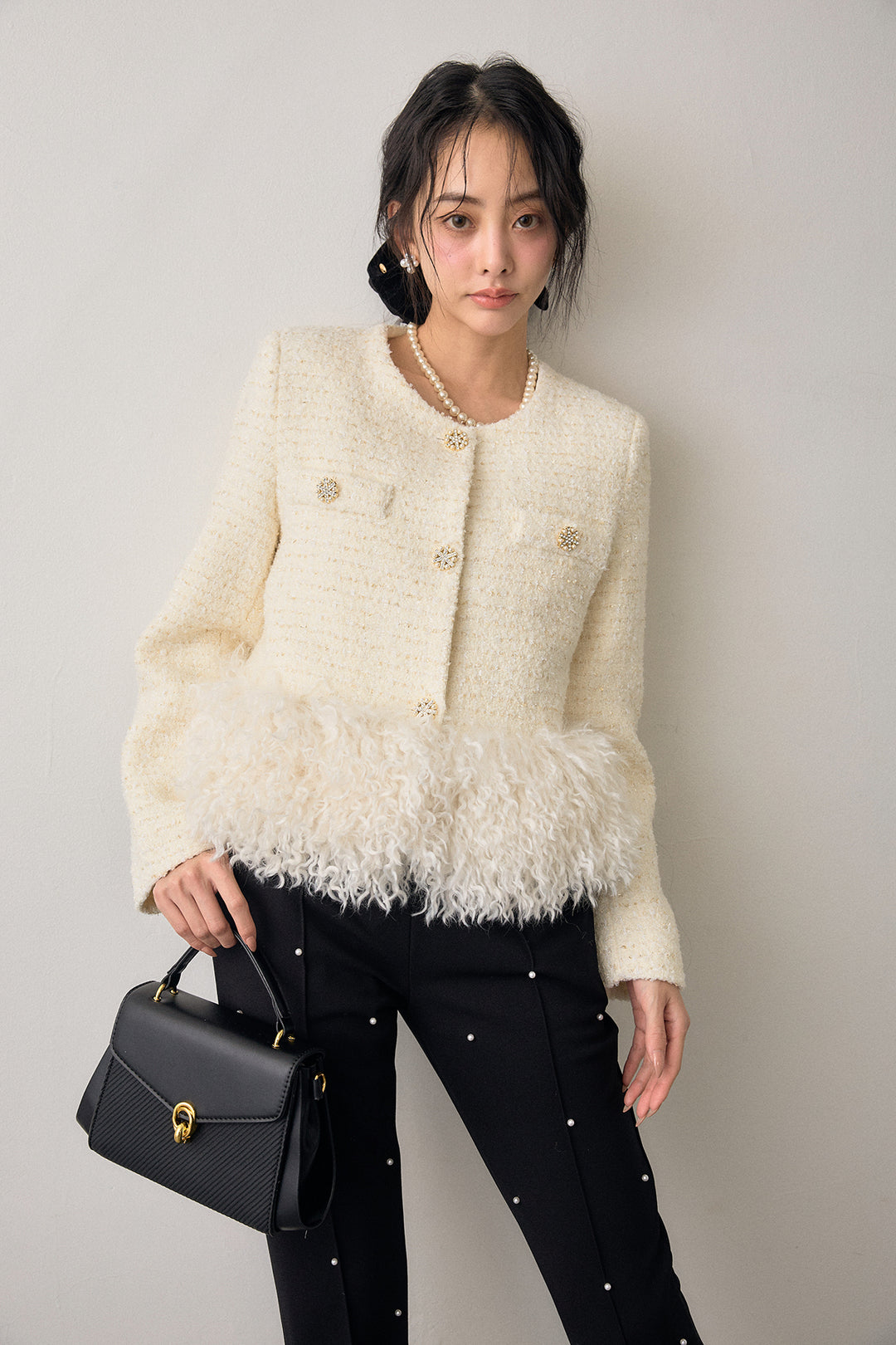 [予約]中綿ツイードロングファードッキングジャケット