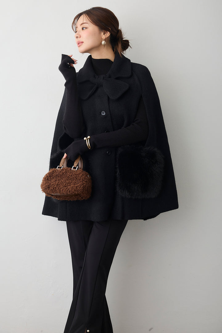 [予約/SET]ウールタッチファーポケットポンチョコート+センタースリットパールパンツ(2set)