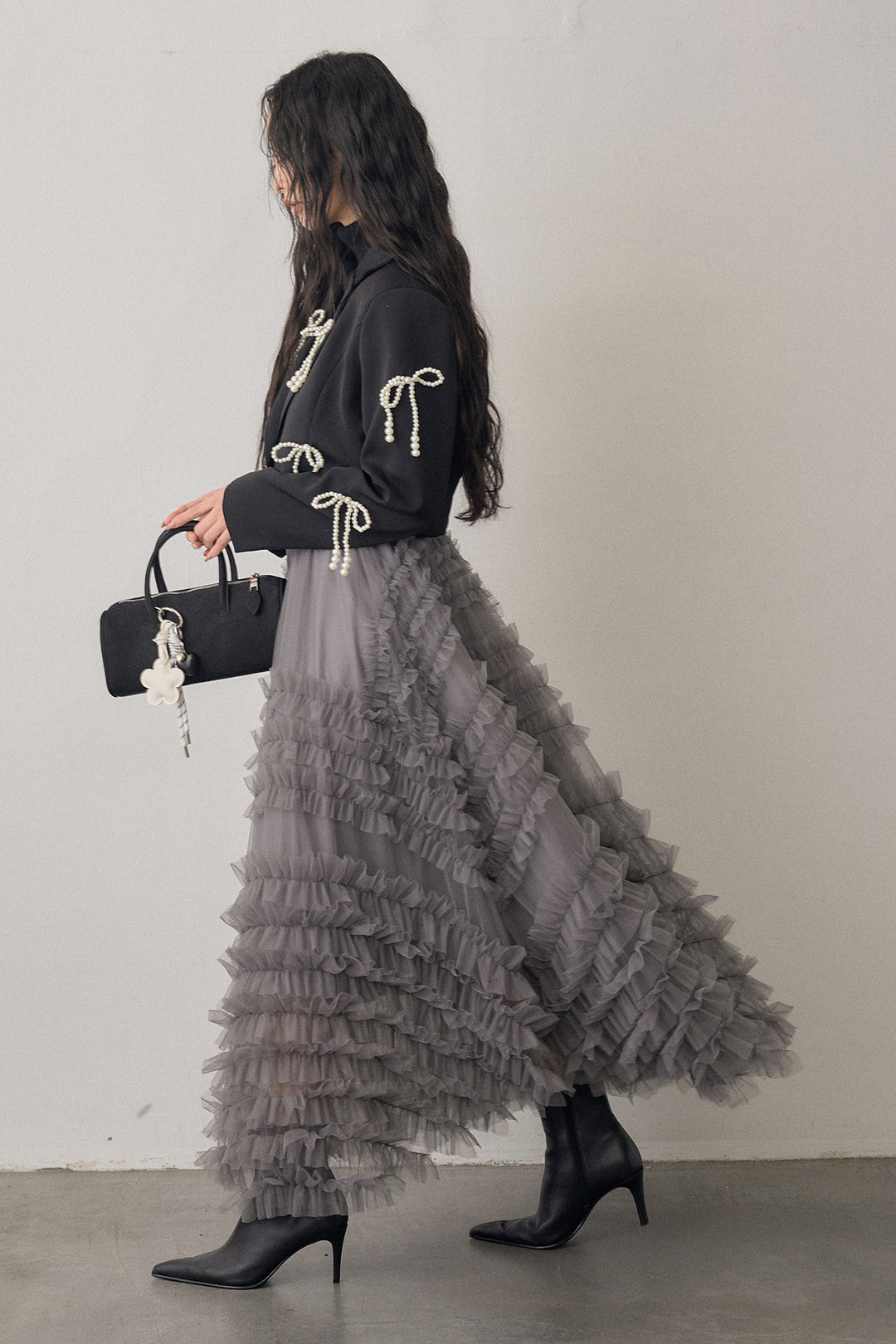 [予約/SET]パールリボンクロップドジャケット+スフレアシメチュールスカート(2set)