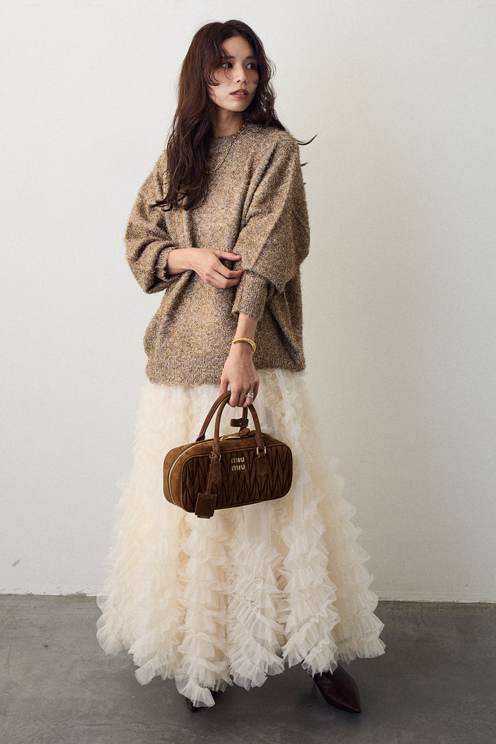 [予約/SET]グリッターラメニット+スフレアシメチュールスカート(2set)