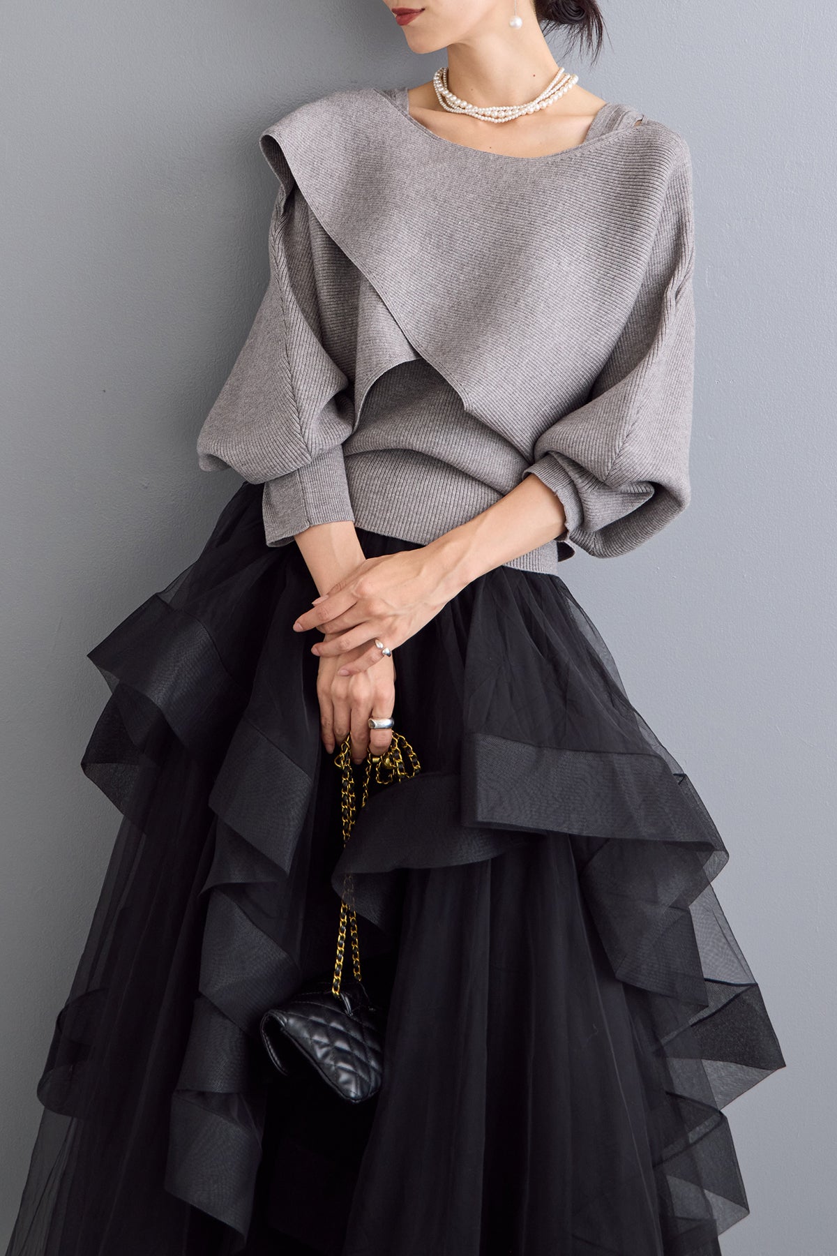 予約/SET]アシメケープタンクニットセット+ランダムフリルティアード