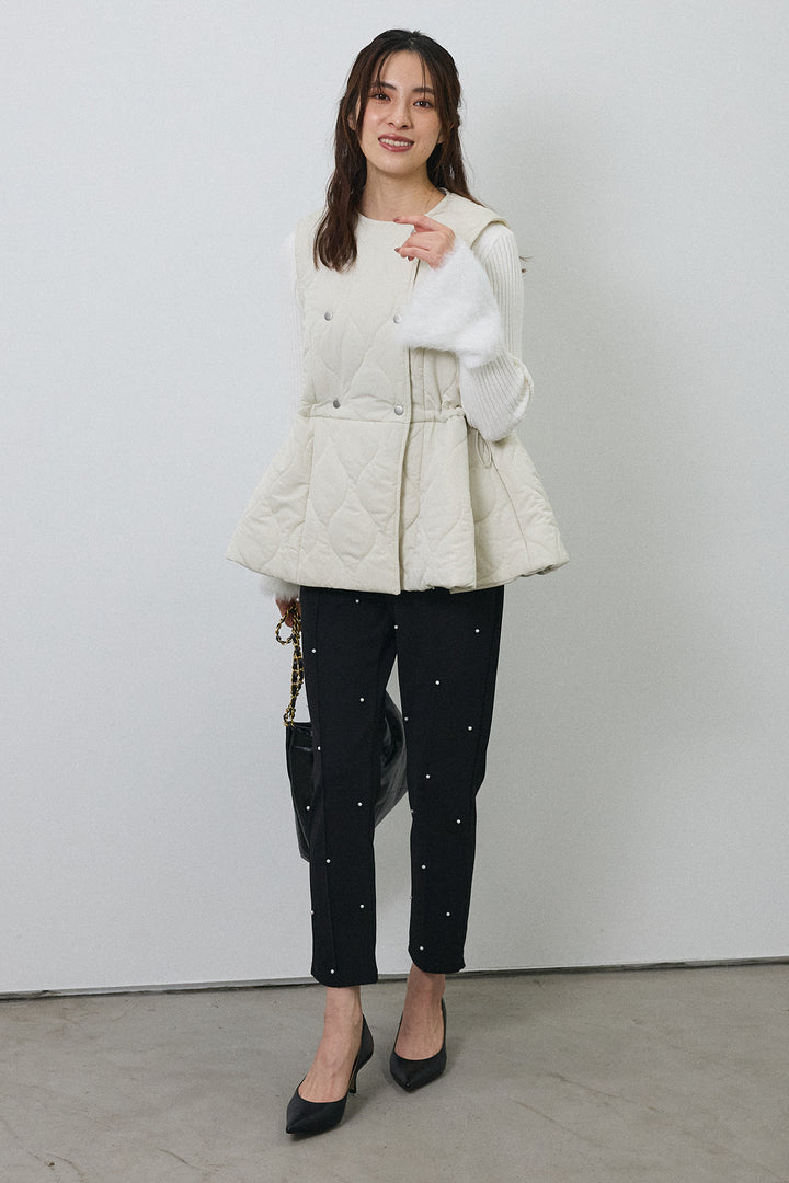 [予約/SET]キルティングフレアシルエットベスト+センターシームランダムパールパンツ(2set)