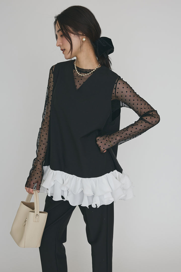 [予約]異素材フリルヘムVネックチュニック