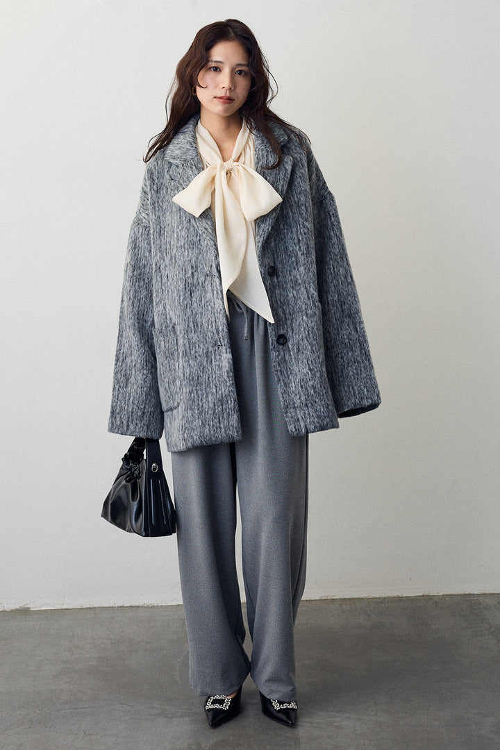 [予約/SET]シャギーミドル丈コート+2タック美シルエットパンツ(2set)