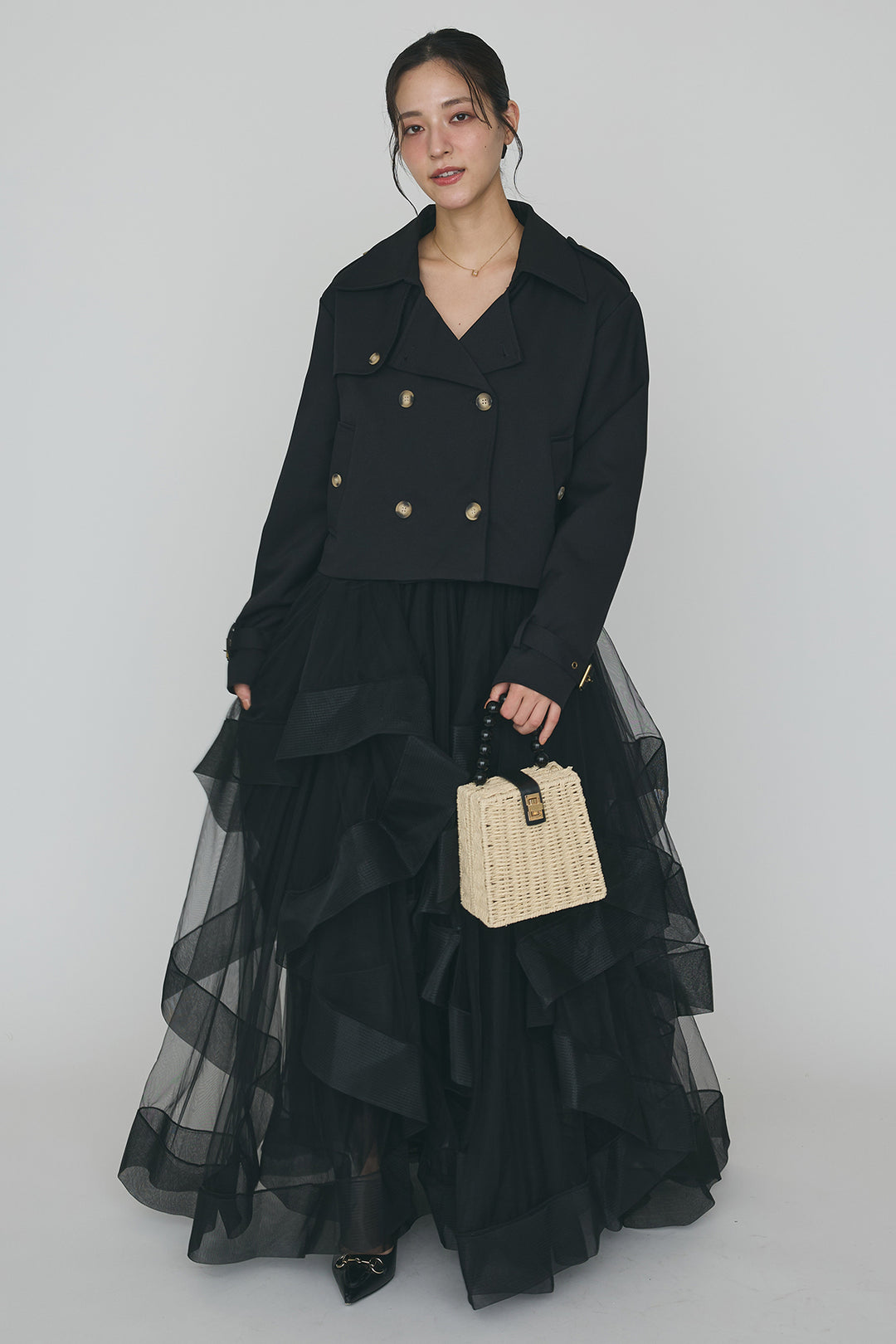 [予約/SET]クラシカルショートトレンチ+ランダムフリルティアードボリュームスカート(2set)