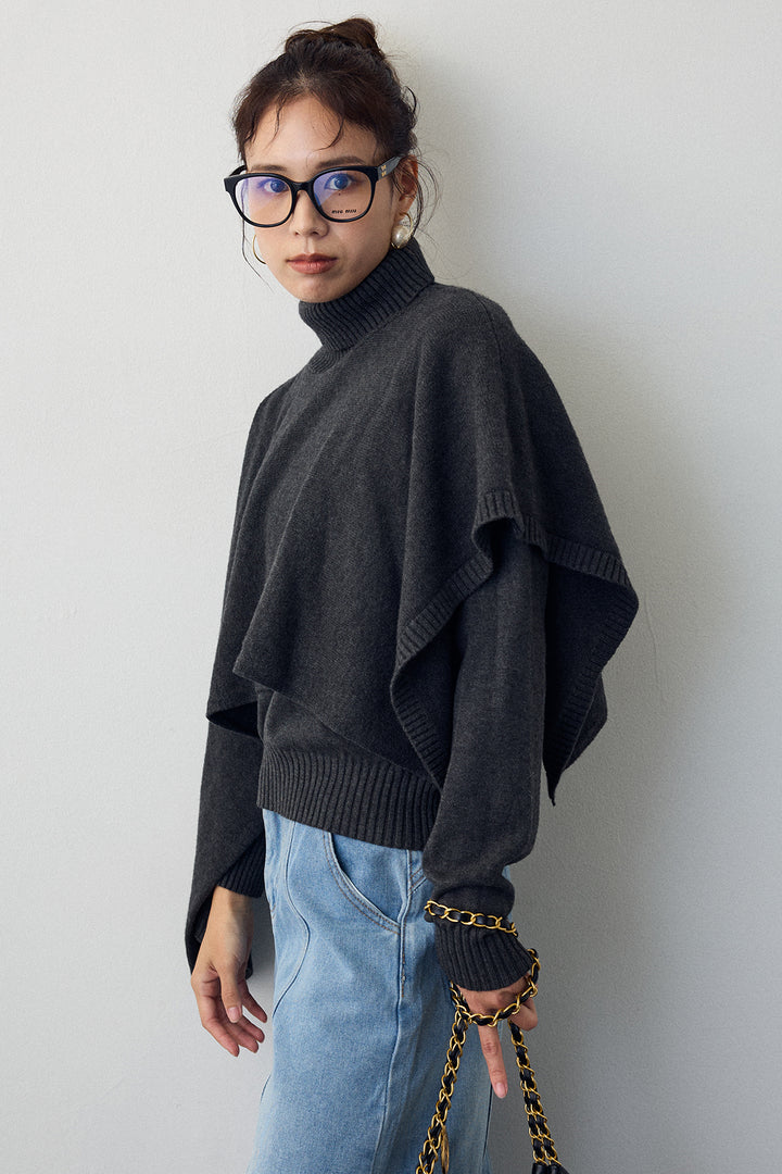 [予約/SET]アシメケープ2wayニット+ステッチ美ラインカーブデニムパンツ(2set)