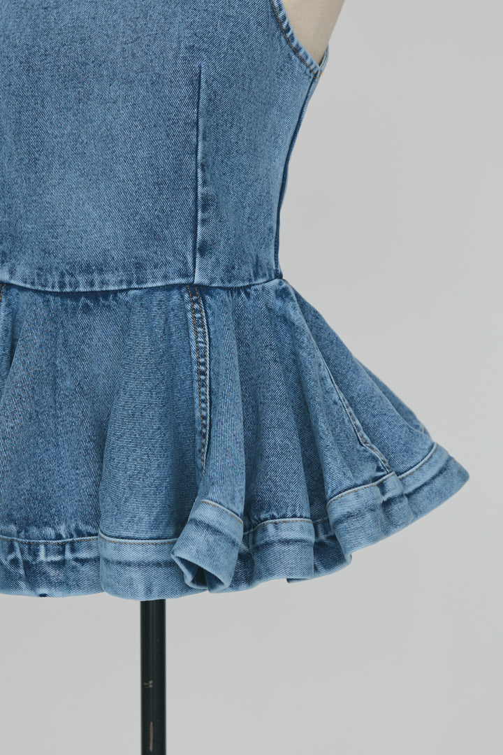 [予約]デニムペプラムバックZIPトップス