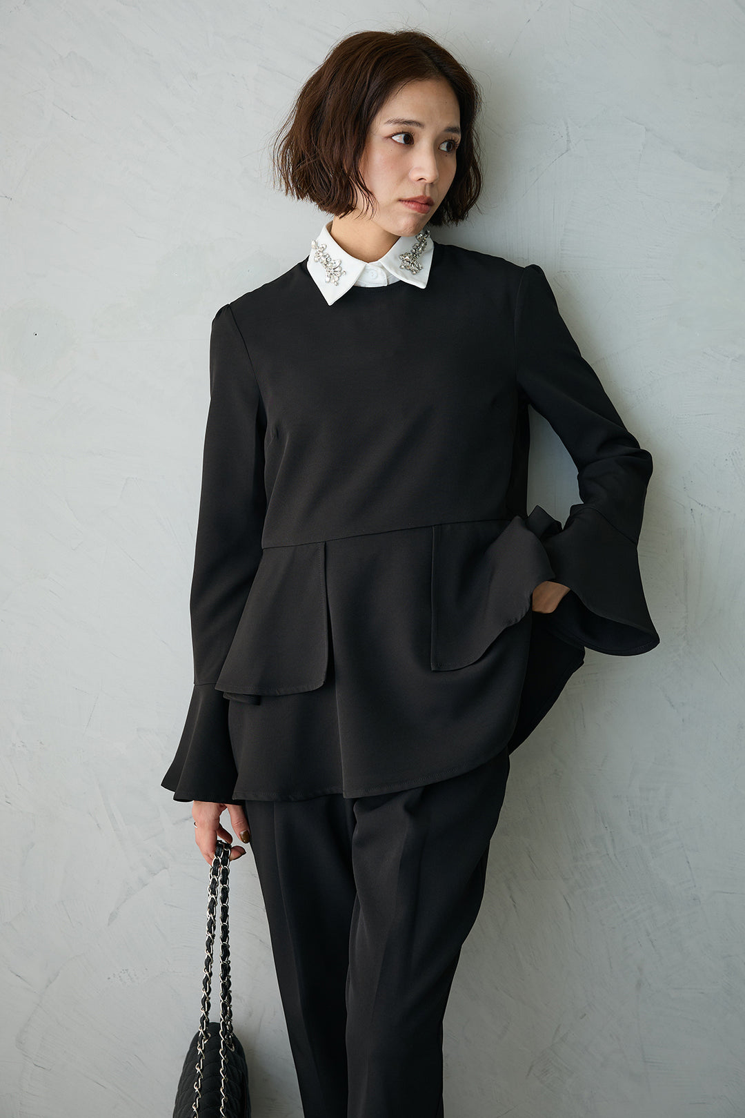 [予約]ティアードペプラムフレアスリーブブラウス