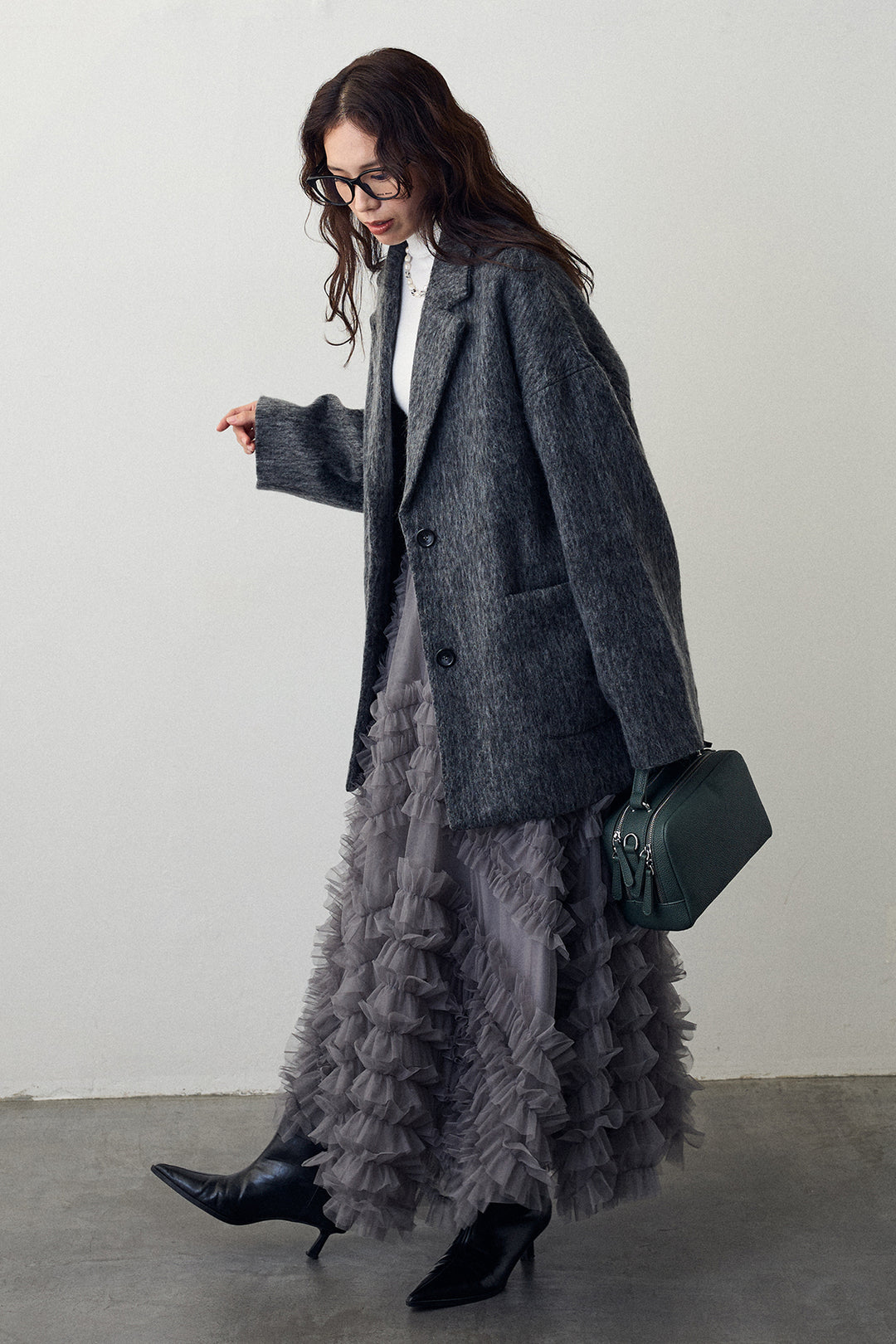 [予約/SET]シャギーミドル丈コート+スフレアシメチュールスカート(2set)