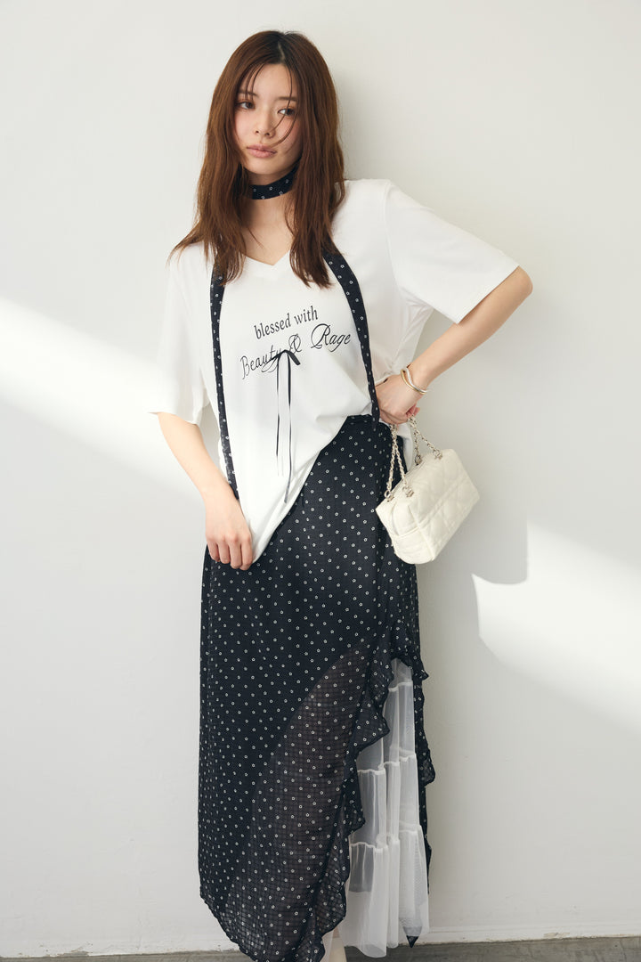 [予約]ポイントリボンTシャツドットスカートセット