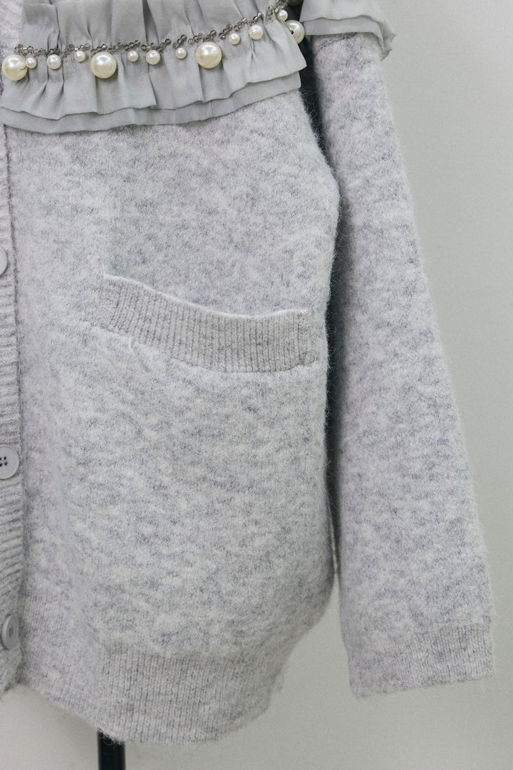 [予約]フリルパールドッキングニットコーディガン